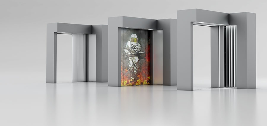 Flush horizontally sliding fire protection gate